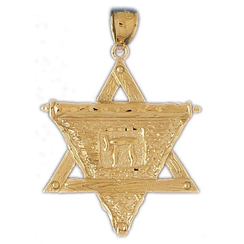 Star of David with Chai Charm Pendant 14k Gold