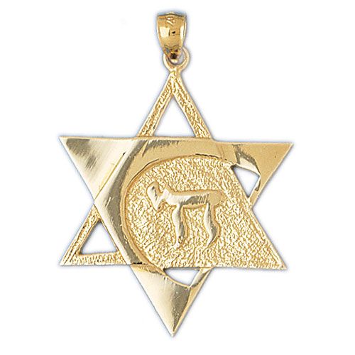Star of David with Chai Charm Pendant 14k Gold