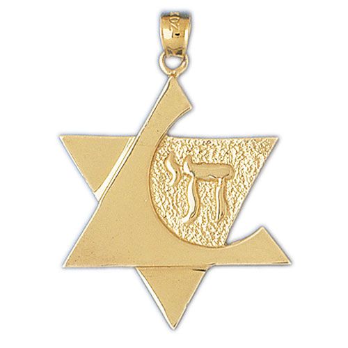 Star of David with Chai Charm Pendant 14k Gold