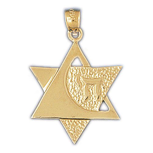 Star of David with Chai Charm Pendant 14k Gold
