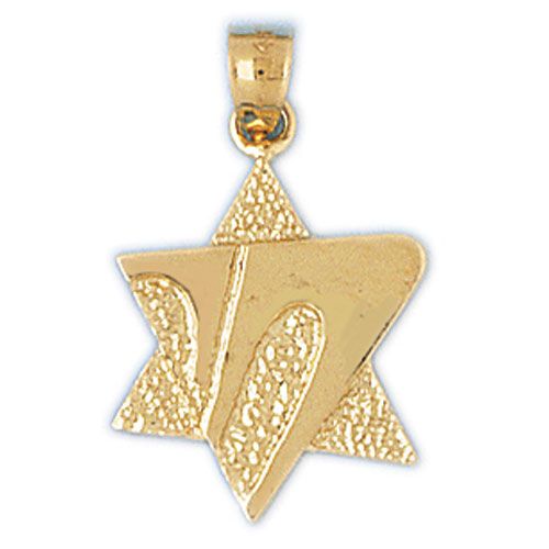 Star of David with Chai Charm Pendant 14k Gold
