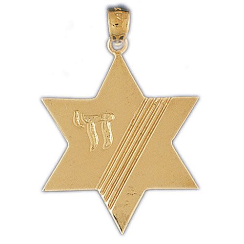Star of David with Chai Charm Pendant 14k Gold