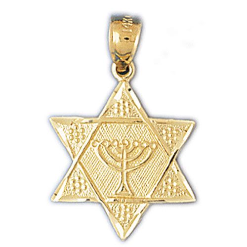 Star of David with Menorah Charm Pendant 14k Gold