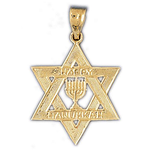Star of David with Menorah Charm Pendant 14k Gold