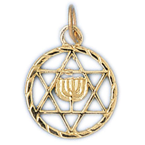 Star of David with Menorah Charm Pendant 14k Gold