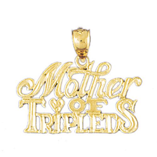 Mother Of Triplets Charm Pendant 14k Gold