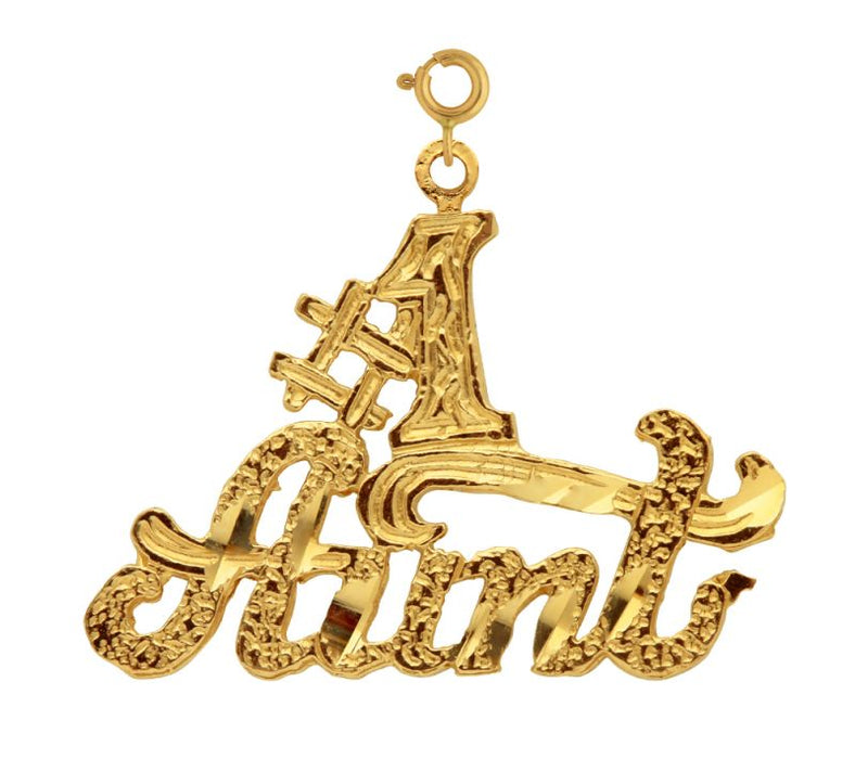 Number One Aunt Charm Pendant 14k Gold
