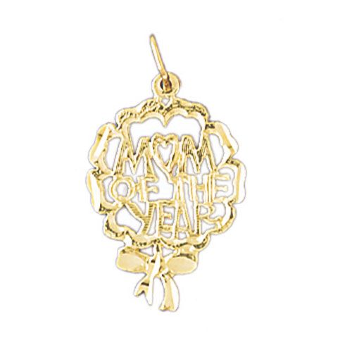 Mom Of The Year Charm Pendant 14k Gold