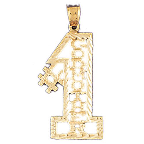 Number One Godmother Charm Pendant 14k Gold