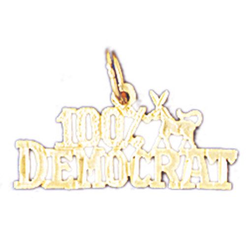 One Hundred Per Cent Democrat Charm Pendant 14k Gold