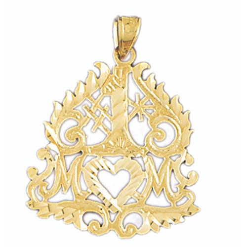 Number One Mom Charm Pendant 14k Gold