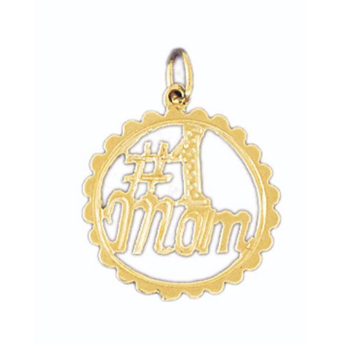 Number One Mom Charm Pendant 14k Gold