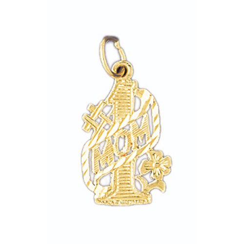 Number One Mom Charm Pendant 14k Gold