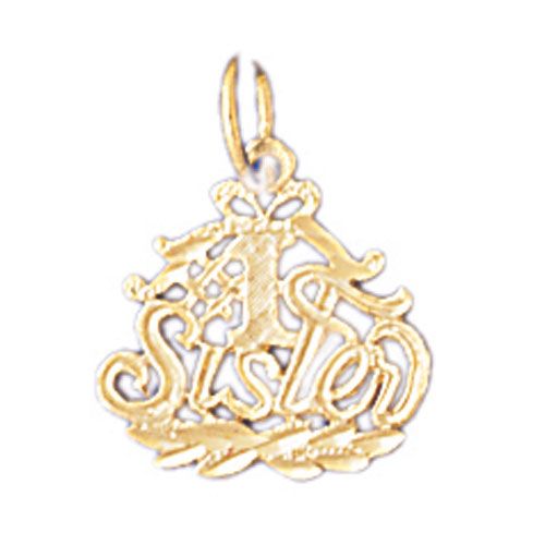 Number One Sister Charm Pendant 14k Gold