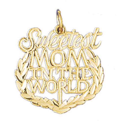 Sweetest Mom In The World Charm Pendant 14k Gold