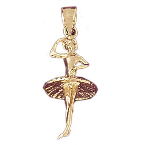 3D Ballerina Dancer Charm Pendant 14k Gold