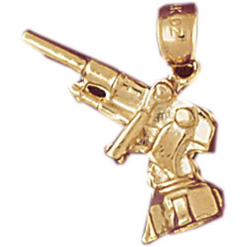 3D Gun Charm Pendant 14k Gold