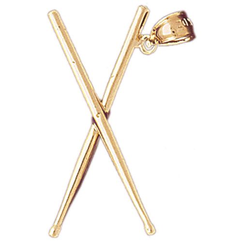 3D Drum Sticks Charm Pendant 14k Gold
