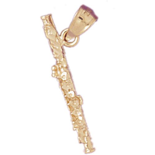 3D Flute Clarinet Charm Pendant 14k Gold