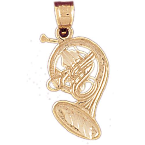French Horn Trumpet Charm Pendant 14k Gold