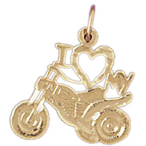 I Love My Motorcycle Charm Pendant 14k Gold