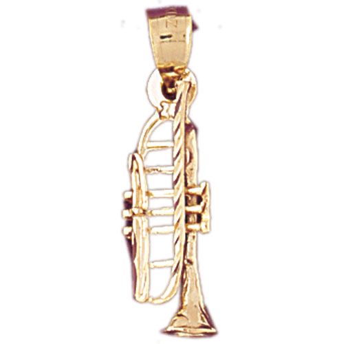 3D Trumpet Charm Pendant 14k Gold
