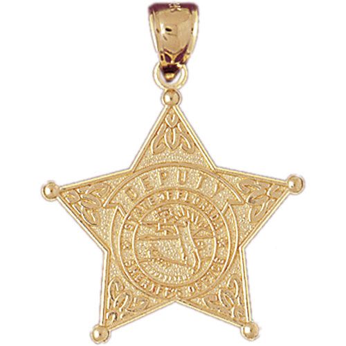 Police Badge Deputy Charm Pendant 14k Gold