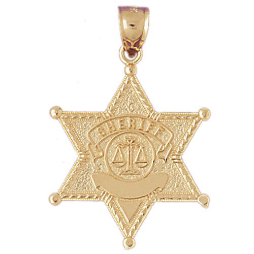 Police Badge Sheriff Charm Pendant 14k Gold