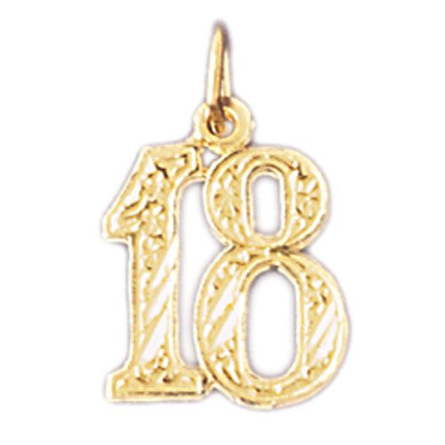 Charm Pendant 14k Gold Number 18
