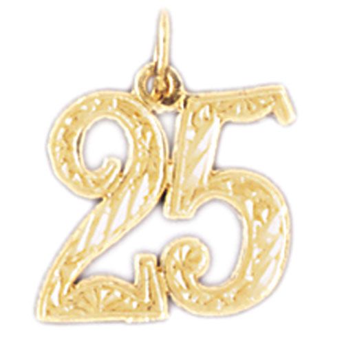 Number 25 Charm Pendant 14k Gold
