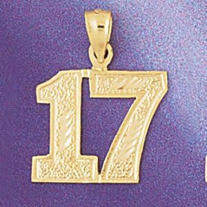 Number 17 Charm Pendant 14k Gold