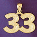 Number 33 Charm Pendant 14k Gold
