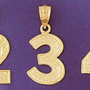 Number 3 Charm Pendant 14k Gold