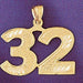 Number 32 Charm Pendant 14k Gold
