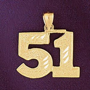 Number 51 Charm Pendant 14k Gold