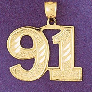 Number 91 Charm Pendant 14k Gold