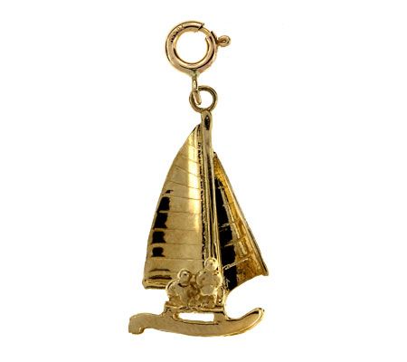 3D Boat Charm Pendant 14k Gold