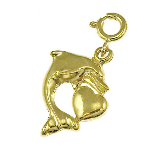 Dolphin Heart Charm Pendant 14k Gold