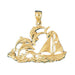 Dolphins and Ship Charm Pendant 14k Gold