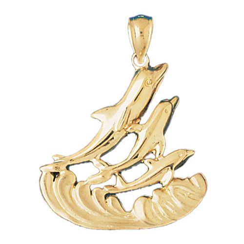 Dolphins Charm Pendant 14k Gold