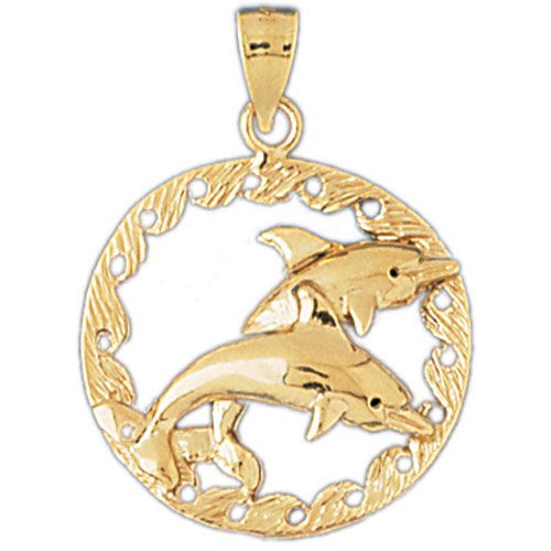 Dolphins Charm Pendant 14k Gold