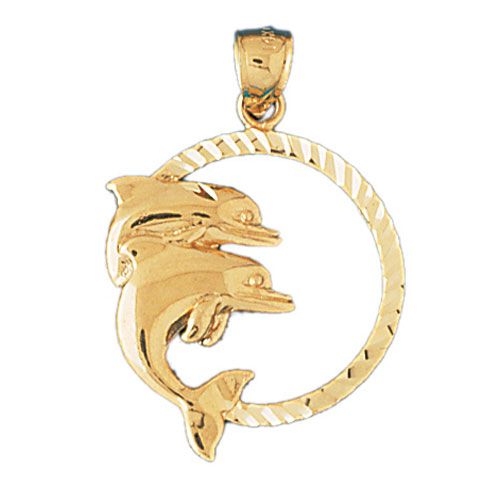 Dolphins Charm Pendant 14k Gold