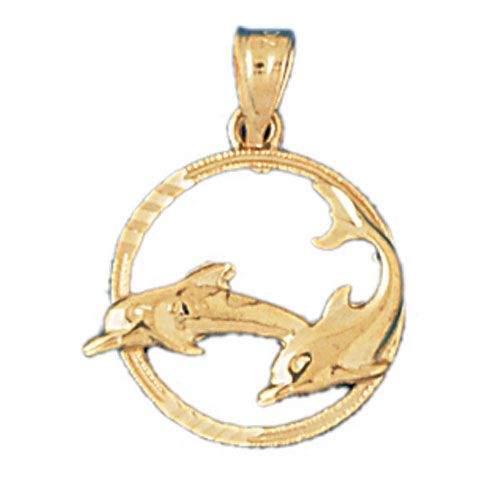Dolphins Charm Pendant 14k Gold
