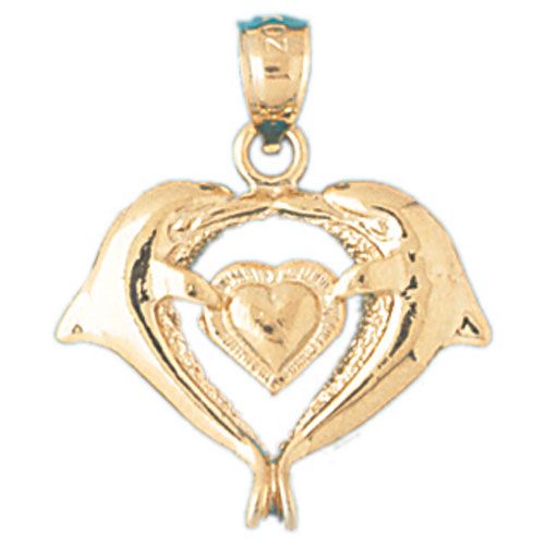 Dolphin Heart Charm Pendant 14k Gold