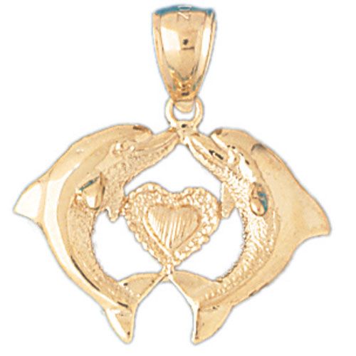 Dolphin Heart Charm Pendant 14k Gold