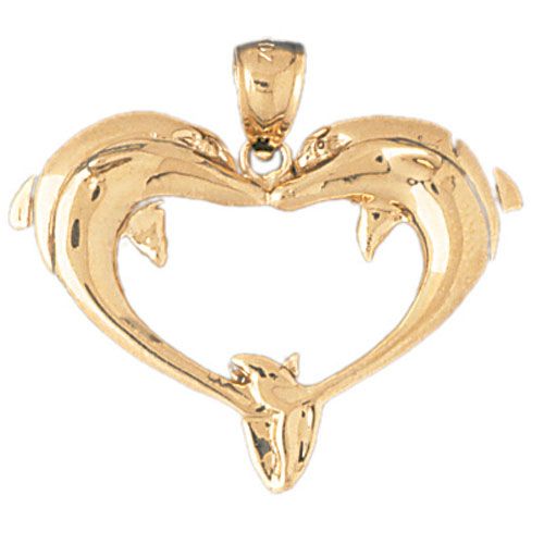 Dolphin Heart Charm Pendant 14k Gold