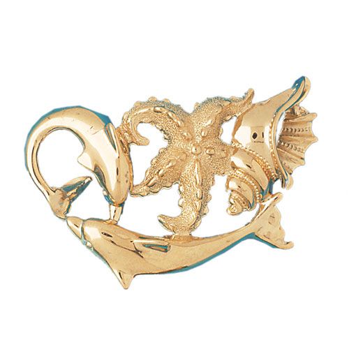 Dolphin, Shell, Starfish Charm Pendant 14k Gold