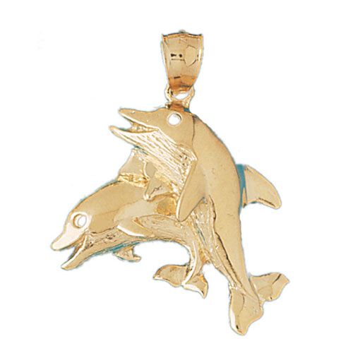 Dolphins Charm Pendant 14k Gold