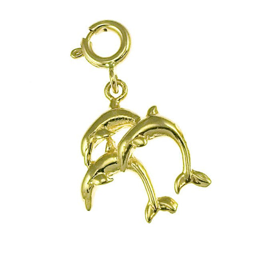 Dolphins Charm Pendant 14k Gold