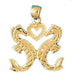 Double Seahorse Heart Charm Pendant 14k Gold